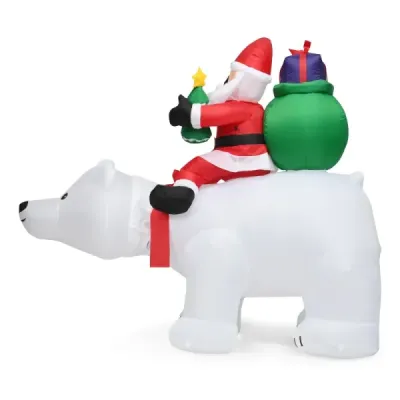 Nafukovací lední medvěd a jezdící Santa Claus, vánoční figurka s LED diodami, vánoční dekorace včetně foukače a příslušenství 200 cm
