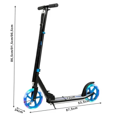 Koloběžka koloběžka skládací koloběžka výškově nastavitelná 100kg nosnost koloběžka se 2 LED koly modrá