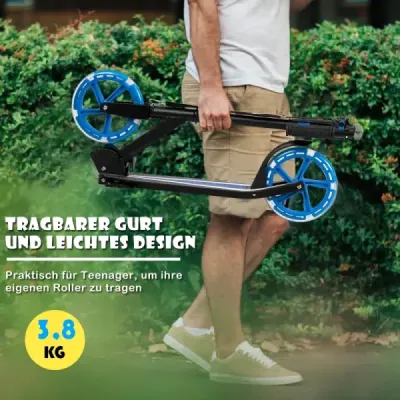 Koloběžka koloběžka skládací koloběžka výškově nastavitelná 100kg nosnost koloběžka se 2 LED koly modrá