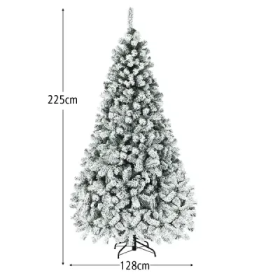 225 cm umělý vánoční stromek se sněhovými a teplými bílými LED světly Vánoční stromek jehly z PVC