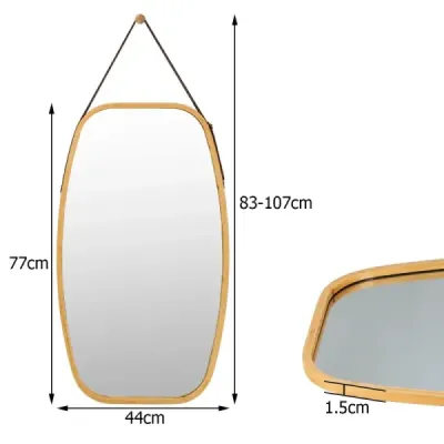 Zrcadlo na šperky s bambusovým rámem a nastavitelným koženým řemínkem 77 x 44 x 1,5 cm Zrcadlo na šperky s bambusovým rámem a nastavitelným koženým řemínkem 77 x 44 x 1,5 cm