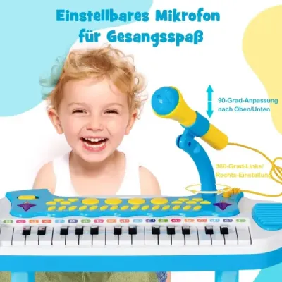 Elektronická 31-klávesová dětská klávesnice se židlí a mikrofonem pro děti od 3 let modrá