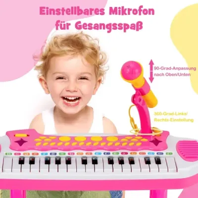 Elektronická 31-klávesová dětská klávesnice se židlí a mikrofonem pro děti od 3 let růžová