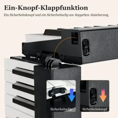 Skládací elektronická klávesnice sklopná s 88 podsvícenými klávesami Digitální klávesnice Digitální klávesnice černá