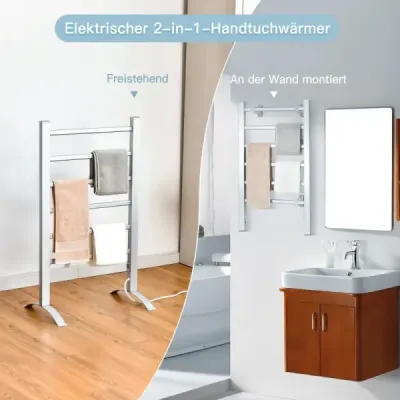 Multifunkční elektrický ohřívač ručníků se 6 pruhy stříbrné barvy