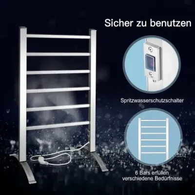 Multifunkční elektrický ohřívač ručníků se 6 pruhy stříbrné barvy