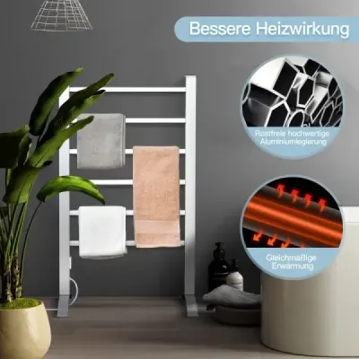 Multifunkční elektrický ohřívač ručníků se 6 pruhy stříbrné barvy