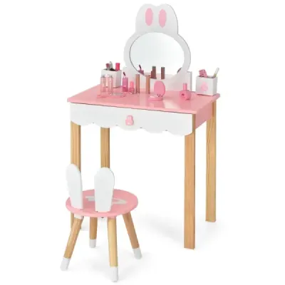 Dětský toaletní stolek s taburetem Princess toaletní stolek 60 x 34 x 103 cm růžová + bílá