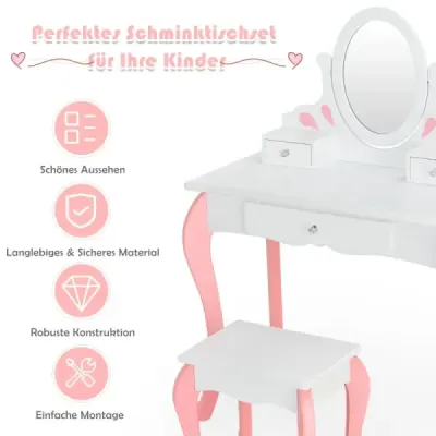 Dětský toaletní stolek s židlí Princess Toaletní stolek se 3 zásuvkami a zrcadlem bílý