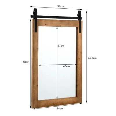Obdélníkové zrcadlo s dřevěným rámem a kovovým držákem Rustic 76,5 x 56 cm Brown