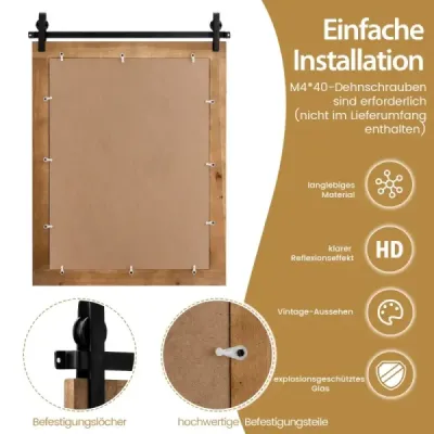 Obdélníkové zrcadlo s dřevěným rámem a kovovým držákem Rustic 76,5 x 56 cm Brown