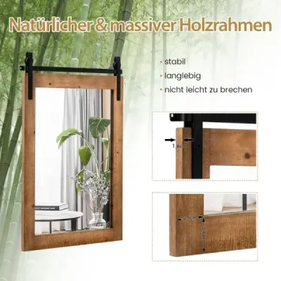 Obdélníkové zrcadlo s dřevěným rámem a kovovým držákem Rustic 76,5 x 56 cm Brown