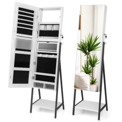 Šperkovnice se zrcadlem a 3-barevným LED osvětlením 41,5 x 37 x 157 cm bílá