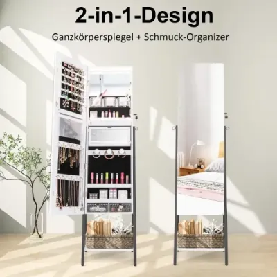 Šperkovnice se zrcadlem a 3-barevným LED osvětlením 41,5 x 37 x 157 cm bílá