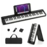 Digitální piano s 61 klávesami, Bluetooth a hudebním stojanem, pedálem a skládací taškou na klavír