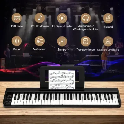 Digitální piano s 61 klávesami, Bluetooth a hudebním stojanem, pedálem a skládací taškou na klavír