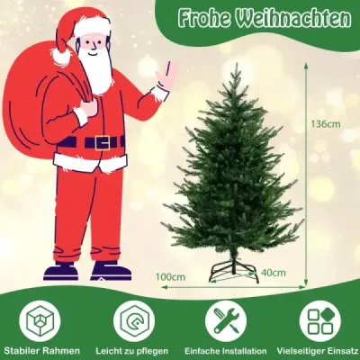 136 cm umělý vánoční stromek se světly a 180 teplými bílými LED světly