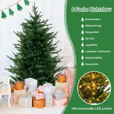 136 cm umělý vánoční stromek se světly a 180 teplými bílými LED světly