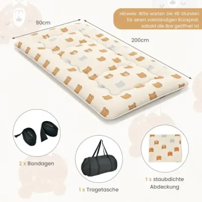Costway 90 x 200 cm Japanische Futon Matratze mit Waschbarem Bezug & Tragetasche Tatami-Matte Braunbär