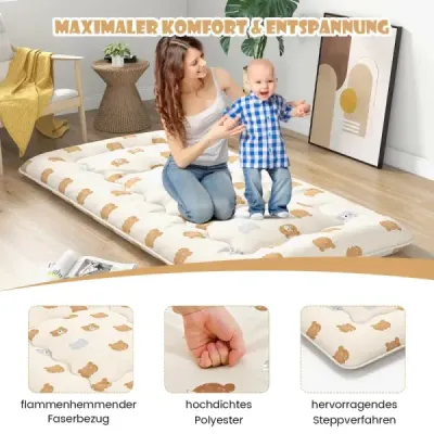 Costway 90 x 200 cm Japanische Futon Matratze mit Waschbarem Bezug & Tragetasche Tatami-Matte Braunbär