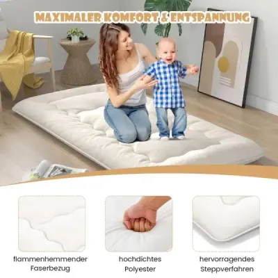 Japonská futonová matrace Tatami Mat Matrace na podlahu skládací matrace s pratelným potahem Béžová 200 x 90 x 10 cm