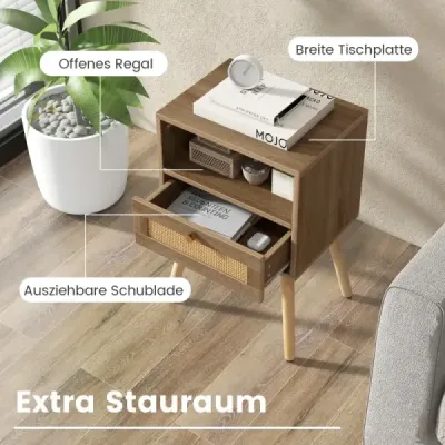 Costway noční stolek ratan sada 2 nočních stolků se zásuvkou a otevřenou přihrádkou 40 x 30 x 60,5 cm