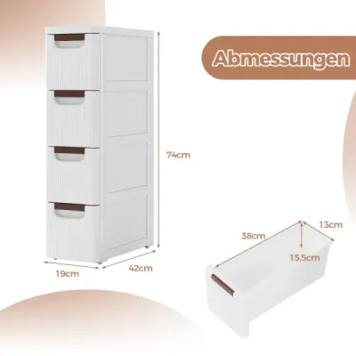 Úzká koupelnová skříňka se 4 zásuvkami a kolečky Niche Shelf Koupelnová skříňka bílá