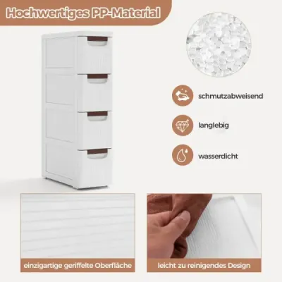 Úzká koupelnová skříňka se 4 zásuvkami a kolečky Niche Shelf Koupelnová skříňka bílá