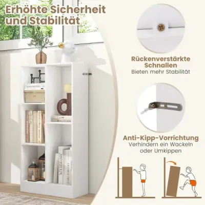 Regál s 5 přihrádkami Stojící regál Kostka Kancelářský regál Úložný regál do obývacího pokoje 50 x 24 x 104 cm Bílý