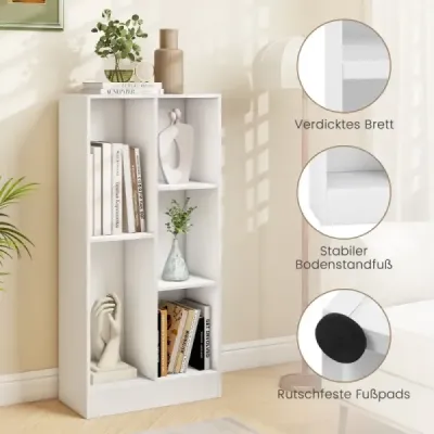 Regál s 5 přihrádkami Stojící regál Kostka Kancelářský regál Úložný regál do obývacího pokoje 50 x 24 x 104 cm Bílý