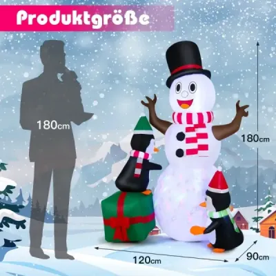 180 cm Nafukovací sněhulák s tučňáky Vánoční dekorace vnější XL