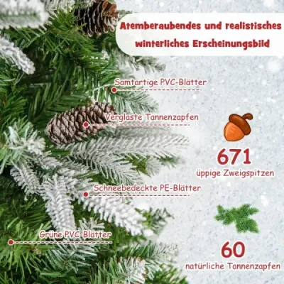 190 cm umělý vánoční stromek se světly a sněhem Umělý vánoční stromek pro domácnost Green+White
