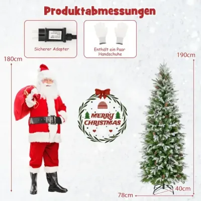 190 cm umělý vánoční stromek se světly a sněhem Umělý vánoční stromek pro domácnost Green+White