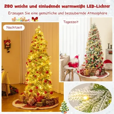 190 cm umělý vánoční stromek se světly a sněhem Umělý vánoční stromek pro domácnost Green+White