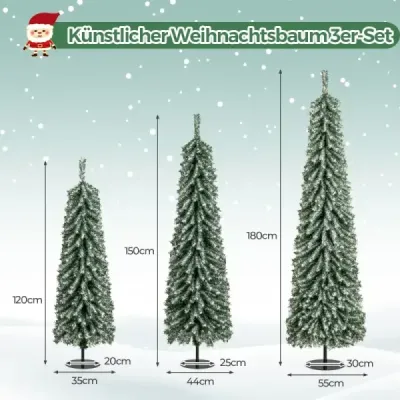 Sada 3 vánočních stromků umělých 120+150+180 cm vánoční stromek pro domácí kancelář