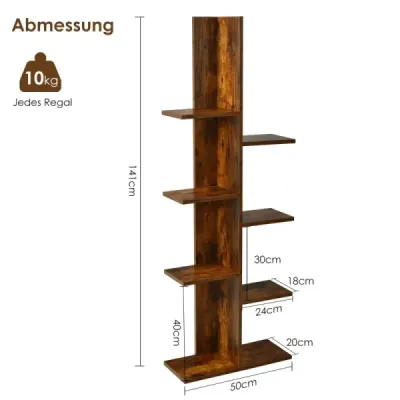 Knihovna ve tvaru stromu s 8 policemi Volně stojící kancelářský regál 50 x 20 x 141 cm Hnědý