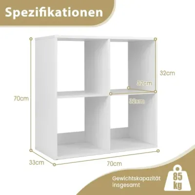 Regál se 4 přihrádkami Kostka Stojací regál Otevřený regál moderní bílý