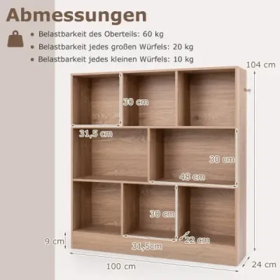 Regál s 8 přihrádkami Stojící regál se 3 úrovněmi Kostka Kancelářský regál Úložný regál 100 x 24 x 104 cm Přírodní