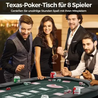 Skládací pokerový stůl pro 8 hráčů Herní stůl s držáky na sklenice a čalouněnou opěrkou