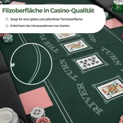 Skládací pokerový stůl pro 8 hráčů Herní stůl s držáky na sklenice a čalouněnou opěrkou