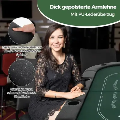 Skládací pokerový stůl pro 8 hráčů Herní stůl s držáky na sklenice a čalouněnou opěrkou