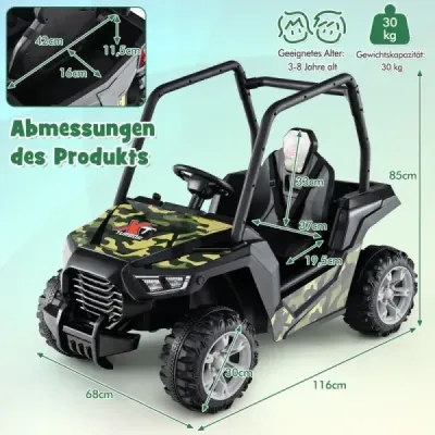 Dětské elektrické autíčko s dálkovým ovládáním 2.4G 24V elektrická vozidla UTV pro děti od 3 let zelené