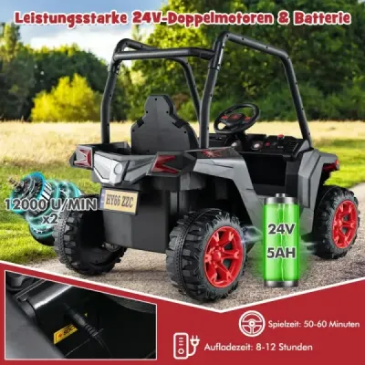 Dětské elektrické autíčko s dálkovým ovládáním 2.4G 24V elektrická vozidla UTV pro děti od 3 let černé