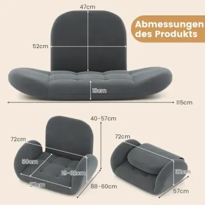 Židle na podlahu s nastavitelným opěradlem a područkami Bonden Sofa rozkládací židle na podlahu Grey