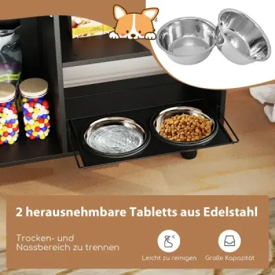 Skříňka na krmení pro domácí zvířata se 2 miskami z nerezavějící oceli Výsuvná a výškově nastavitelná stanice na krmení Hnědá
