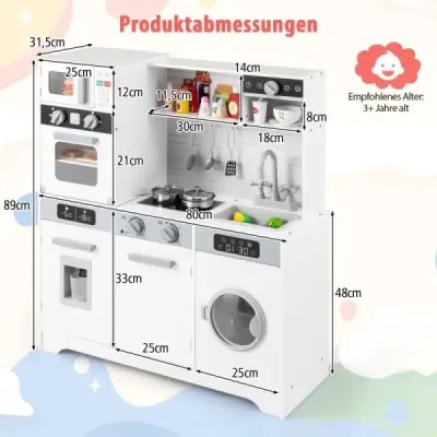 Dřevěná kuchyňka na hraní s dřezem a vodovodní baterií Kuchyně na hraní rolí pro děti od 3 let Bílá