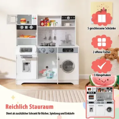 Dřevěná kuchyňka na hraní s dřezem a vodovodní baterií Kuchyně na hraní rolí pro děti od 3 let Bílá