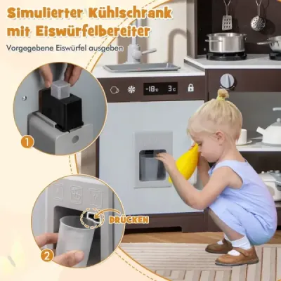 Dětská kuchyňka na hraní s realistickými zvuky Světlá dřevěná souprava hraček na vaření hnědá