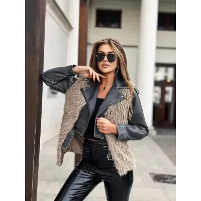 Dámská kožešinová vesta MODA1402 tmavě béžová