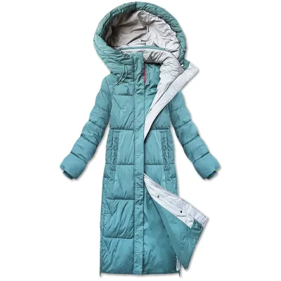 Dlouhá dámská zimní bunda LHD MODA4576 šedozelená